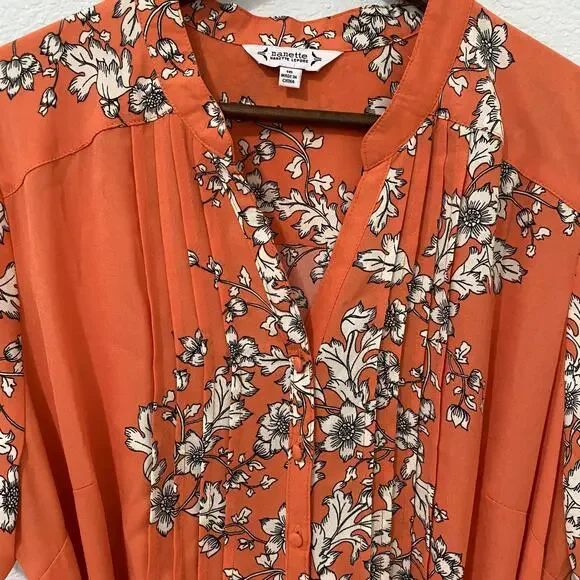 Nanette Lepore V-Neck Short Sleeve Pintuck Front Tie Dress A-line Floral Size 16 - Picture 5 of 9